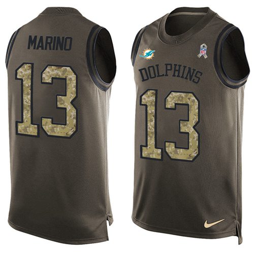 Nike Dolphins #13 Dan Marino Green Men's Stitched NFL Limited Salute To Service Tank Top Jersey